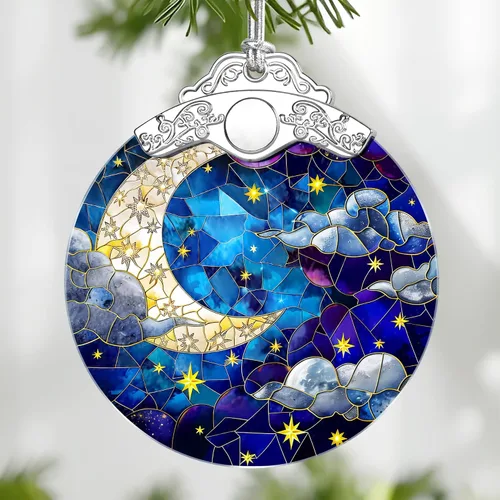 Vista 11 de Adorno de Vidrio Manchado de Puesta de Sol en la Playa, Adorno Navideño – Decoración de Árbol de Navidad, Decoración Festiva, Relleno de Calceti