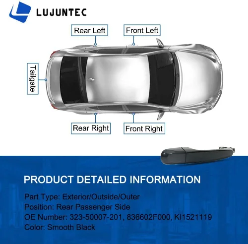 Vista 2 de LUJUNTEC Reemplazo de la manija exterior de la puerta del lado del pasajero trasero para 2005-2010 para Kia para Sportage Negro