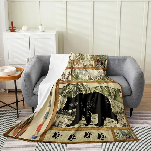 Vista 35 de Erosebridal Manta de franela de animales del bosque, 40 x 50 pulgadas, con temática de caza de osos, ciervos, lobos, manta de felpa mullida