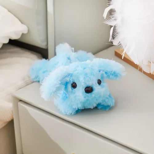 Vista 7 de WEWILL Cachorro azul iluminado de 10 pulgadas con luz LED con luz nocturna colorida, juguete de peluche suave, regalo para niños en Navidad