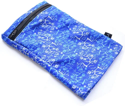 Vista 5 de Muñequera con 2 bolsillos, cartera, para teléfono celular, para tobillo, banda de sudor, para brazo, bolsa oculta, para viajar, correr, Azul