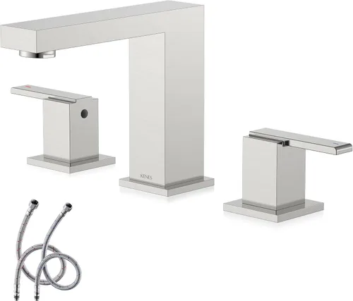 Vista 15 de KENES Grifo de Baño Extendido Negro Mate de Dos Manijas, Grifos de Lavabo de Baño Negro de 3 Orificios, 8 Pulgadas, Grifo de Tocador de Baño de 3