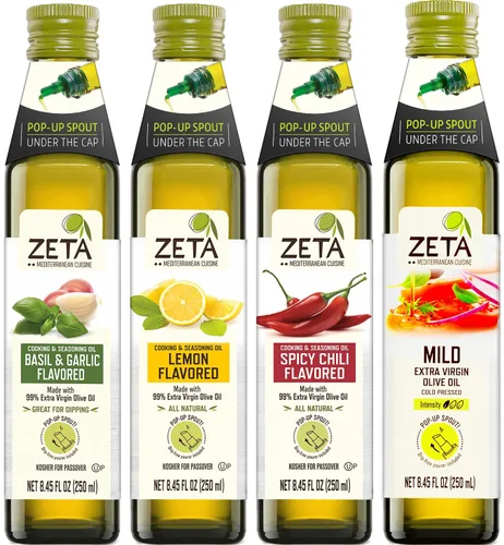 Vista 8 de Zeta Aceite de Oliva Virgen Extra con Albahaca y Ajo 8.5fl oz. Paquete de 3