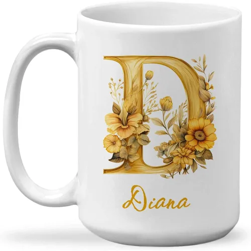 Vista 25 de Taza de cerámica personalizada con letra A del alfabeto, taza de café personalizada con nombre, taza de té inicial con monograma floral