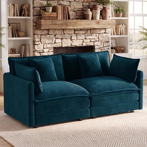 Vista 37 de 76.7" Cloud Couch for Living Room, Deep Seat Loveseat Sofa, Beige Breathable Chenille, 2-Seats Couch for Apartment Small Spaces, Pocket Spring