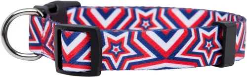 Vista 2 de Native Pup Collar de Perro con Bandera Americana - Rojo, Blanco y Azul - Collares Patrióticos para el 4 de Julio, EE.UU. - Ajustable para Perros