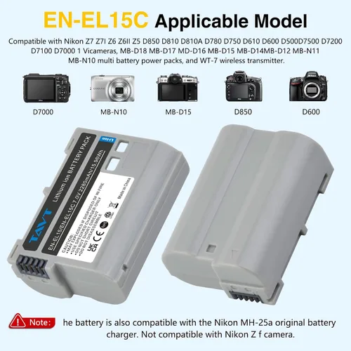 Vista 3 de 2 baterías EN-EL15 EN-EL15C EN-EL15b de 2280mAh y cargador rápido PD20W+ranuras para tarjetas SD, para Nikon Z6 Z6II Z6iii Z7 Z7II Z8 D7500 D7000