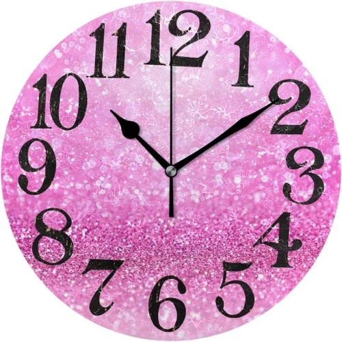 Vista 15 de Naanle Reloj de pared acrílico con estampado de purpurina rosa brillante, diseño de princesa para niña, redondo, cuadrado, diamante, pintura al
