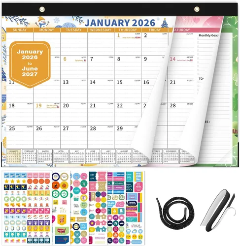 Vista 7 de Ospelelf Bule Calendario 2026-2027 - Agenda mensual grande de 22 x 17 pulgadas, calendario de escritorio de 18 meses para personas mayores, oficina