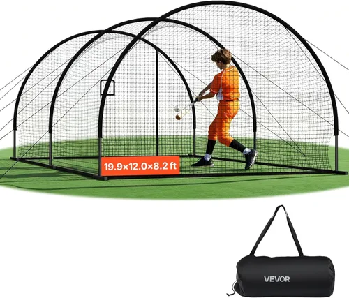 Vista 19 de VEVOR Jaula de bateo de béisbol,Red profesional de entrenamiento de bateo de béisbol de sóftbol,Red de entrenamiento de bateo de PE cerrada de alta