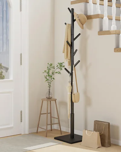 Vista 3 de Yawinhe - Perchero de madera independiente, árbol de pasillo con 8 ganchos, color negro