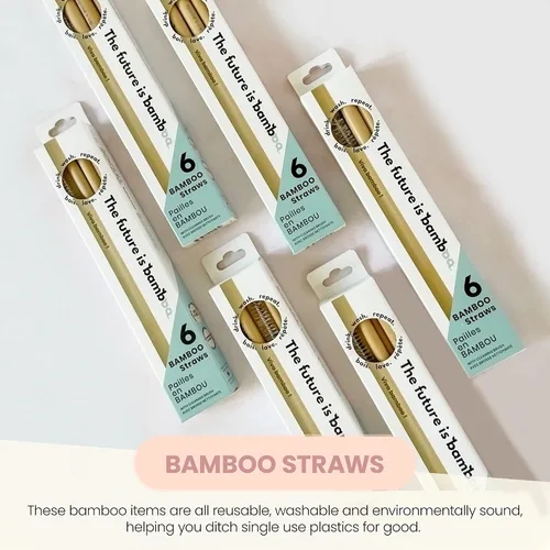 Vista 3 de The Future is Bamboo - Pajitas de bambú, reutilizables, biodegradables, paquete de 6
