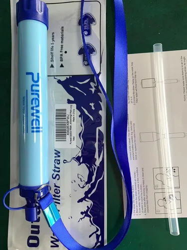 Vista 2 de Purewell - Filtro de agua al aire libre de filtración de agua personal; purificador de agua con mecanismo de urgencia con pajilla para supervivencia