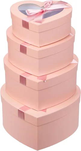 Vista 10 de Cajas negras en forma de corazón para arreglos florales, cajas de corazón para flores, juego de 4 cajas de regalo anidables con tapas transparentes