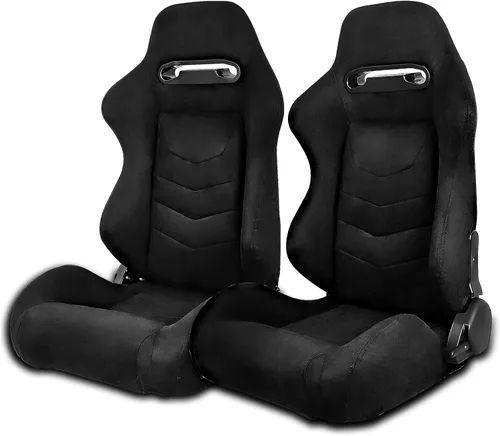 Vista 38 de IKON MOTORSPORTS, Asiento universal de carreras PU + cuero de carbono + gamuza, con deslizadores dobles, asiento deportivo reclinable negro