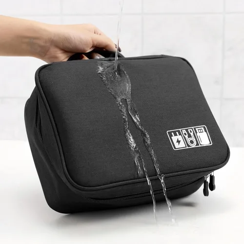 Vista 9 de Bolsa organizadora de cables, funda de viaje para accesorios electrónicos, bolsa de almacenamiento impermeable de doble capa para cargador, cable