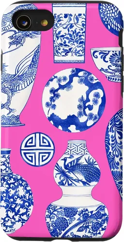 Vista 18 de iPhone 16 Blue Willow Chinoiserie Jengibre Tarro Fresco Preppy Rosa Azul Caso