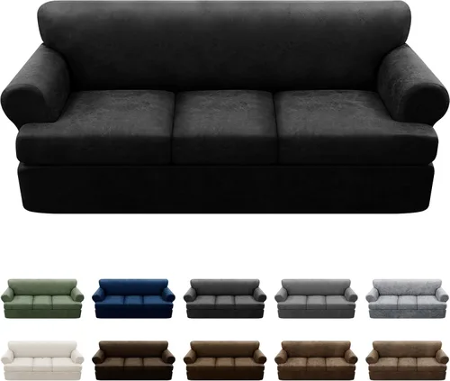 Vista 18 de Fundas para Sillón de 2 Piezas con Cojín en T, Fundas de Aspecto de Cuero para Sofá, Fundas para Sillas, Protector de Muebles Elástico, Funda