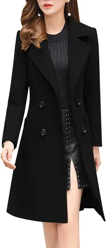 Vista 14 de chouyatou - Abrigo elegante cruzado de mezcla de lana para mujer, cuello con doble solapa de muesca Verde militar