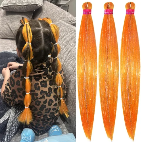 Vista 32 de Cabello trenzado verde con lentejuelas de 26 pulgadas, preestirado, trenzas de textura Yaki, extensiones de cabello pre plumadas, 3 paquetes, fácil