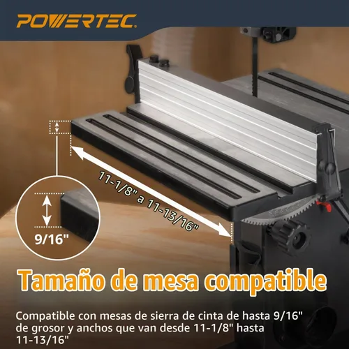 Vista 2 de POWERTEC BS900RF Rip Fence para sierra de cinta para madera POWERTEC BS900 con abrazadera ajustable. Para tamaño de mesa de trabajo 11-1 / 8 "a