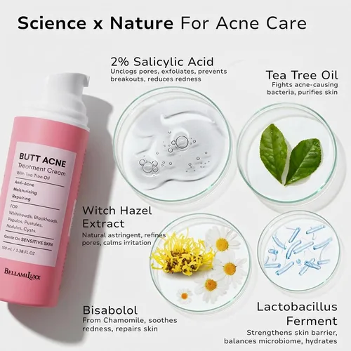 Vista 4 de BellamiLuxx Crema de tratamiento para eliminar el acné de los glúteos: Tratamiento del acné corporal para foliculitis y espinillas en glúteos