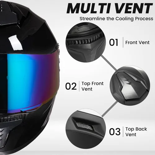 Vista 4 de Cascos integrales de motocicleta para adultos, hombres y mujeres DOT con visera tintada, modelo MD-813 para bicicleta de calle y carreras