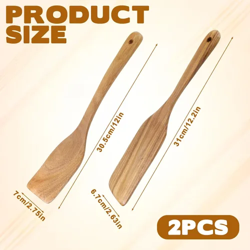 Vista 2 de 2 espátulas de madera para utensilios de cocina, espátula de madera de mango largo para utensilios de cocina antiadherentes, cuchara, espátula