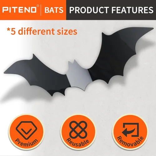 Vista 4 de Piteno® 96Pcs Bats Halloween Decorations Party Supplies, Realistic PVC 3D Black Scary Bat Stickers for Creepy Home Decor Halloween Party Decorations