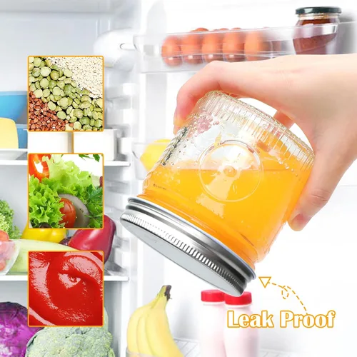 Vista 3 de Tarros de vidrio de 16 onzas con tapas, paquete de 12 tarros Mason de boca ancha Vintage Glass Pint Jars for Overnight Oats, Jam, Pickling, Meal