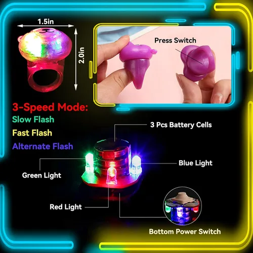 Vista 3 de Wakestar - Paquete de 24 Anillos LED Luminosos con Textura Rugosa, Regalos de Fiesta para Niños, Premios en Caja, Juguetes para Cumpleaños