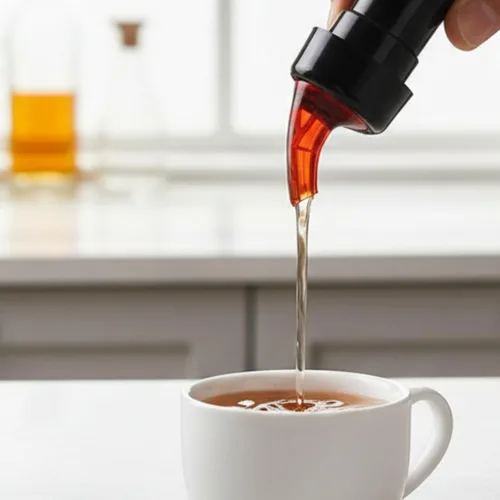 Vista 3 de Soro Essentials - Vertedor automático de botellas de 1-1/8 onzas con boquilla roja y cuello negro de plástico, juego de 12 - vertedor de medición