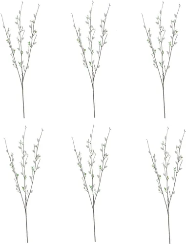 Vista 2 de Firlar 6 ramas artificiales de sauce de coño plateado, 33 pulgadas, enredaderas de árbol secas y rizadas, ramitas de tallo largo, simulación