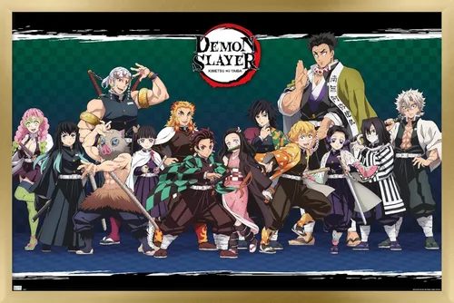 Vista 9 de Demon Slayer - Póster de pared alineado, 34 pulgadas de largo x 22.4 pulgadas de ancho, versión sin marco