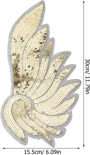 Vista 2 de Gold Sequin Embroidered Angel Wing Patch, Large Wing Design Clothes Applique for Jackets, Decorative Embroidered Badges Costume Accessory for Women