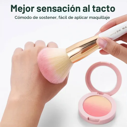 Vista 5 de Juego de 10 brochas de maquillaje profesional Kabuki, base de sombra de ojos, rubor, mezcla de labios, kit cosmético de cara completa con juego