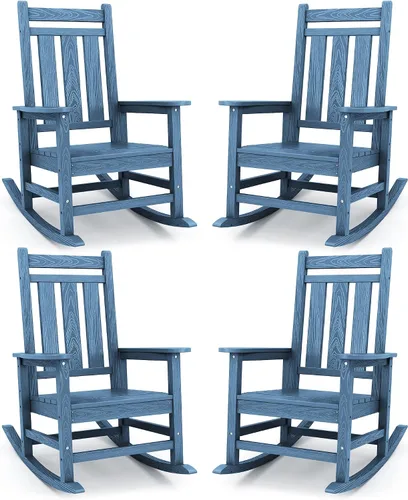 Vista 20 de Mecedora de exterior KINGYES, Mecedoras de patio para todo clima para porche, Sillas mecedoras de exterior de HDPE con respaldo alto para adultos