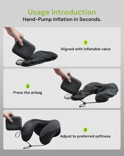 Vista 7 de BENEUNDER Almohada de cuello de viaje para avión, almohada inflable compacta de 360 ° de apoyo para la cabeza, cómoda funda transpirable