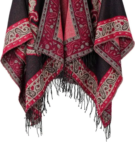Vista 5 de QBSM Chal para mujer, poncho con capas de Ruana, frente abierto, para otoño e invierno