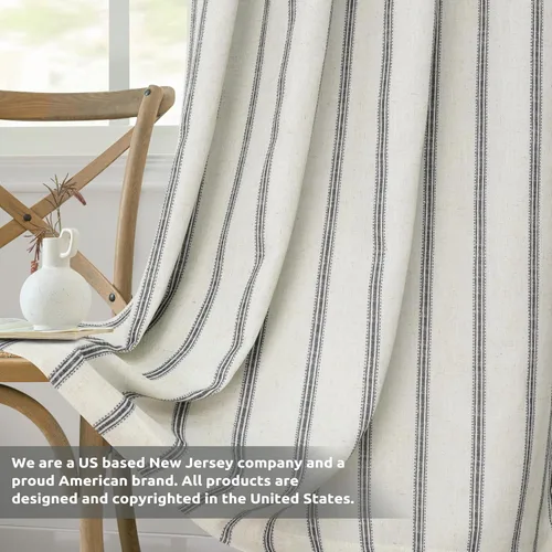 Vista 7 de DriftAway, cortinas de mezcla de lino estilo granja 100% opacas de 63 pulgadas de largo para dormitorio, cortinas de lino con rayas verticales