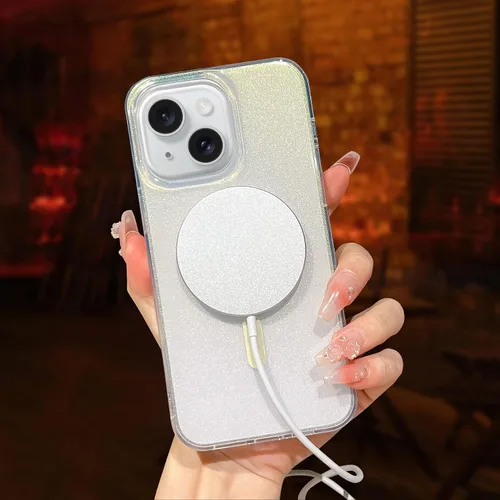 Vista 2 de Funda brillante para iPhone 14 para iPhone 13, funda magnética transparente de lujo brillante para iPhone 14/iPhone 13 para niñas y mujeres, funda
