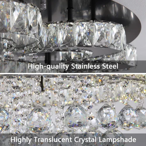 Vista 5 de Lámpara de araña moderna para sala de estar, lámparas de araña glamurosas, lámpara de techo con control remoto, luces regulables, 32 pulgadas Negro