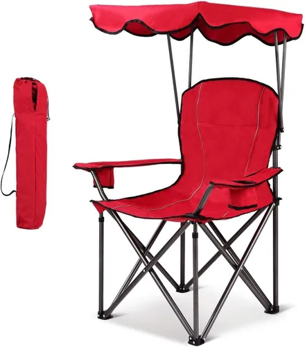 Vista 8 de LDAILY Moccha - Silla de campamento plegable con toldo, silla de campamento portátil con bolsa de transporte, juego resistente al aire libre