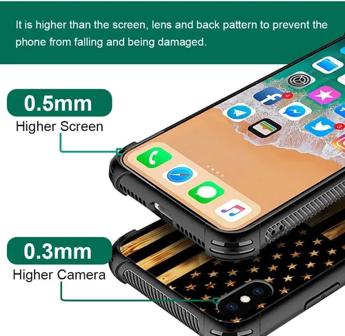 Vista 213 de Funda compatible con iPhone 8, a prueba de golpes, antiarañazos, bandera de ciervos de cola blanca de grano de madera estadounidense