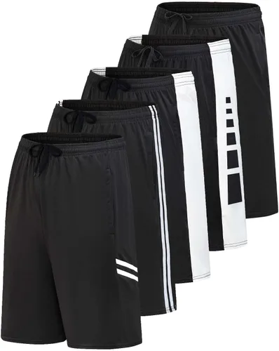 Vista 12 de Real Essentials Paquete de 5 para hombre: pantalones cortos Dry-Fit de 9" - Gimnasio atlético, entrenamiento, baloncesto, correr, bolsillos casuales
