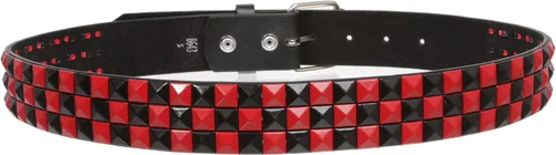 Vista 3 de Cinturón de piel con tachuelas Snap On, estilo punk, con estrella y pirámide, diseño de cuadros a cuadros Negro/Rojo