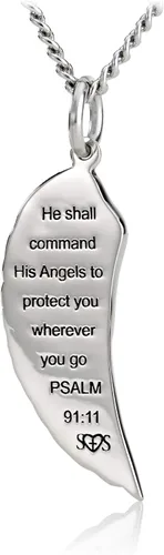 Vista 3 de Shields of Strength Stainless Steel Mini Angel Wing Necklace Inscribed with Psalm 9111 Bible Verse Pendant Chain Teen Girls Christian Jewelry Gifts