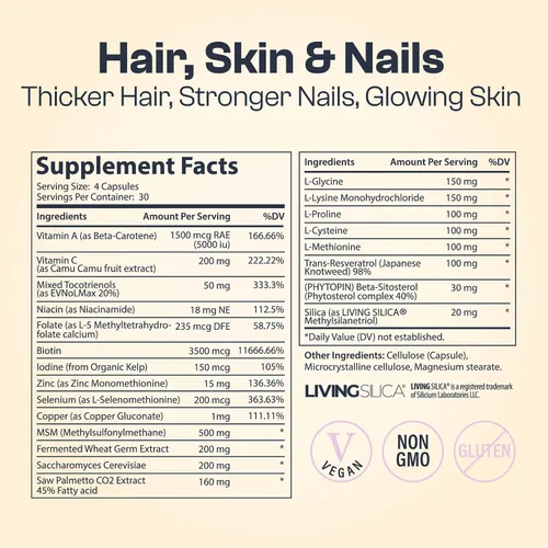 Vista 2 de My Vida Origins Cabello y uñas Cabello más grueso, uñas más fuertes, piel vibrante Apoya la belleza natural Zinc, biotina, vitamina E Vegano