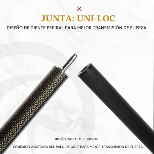 Vista 5 de Taco de piscina profesional de fibra de carbono de 58 pulgadas, estructura de 1/2 con conector de liberación rápida de 3 dientes, punta de cuero