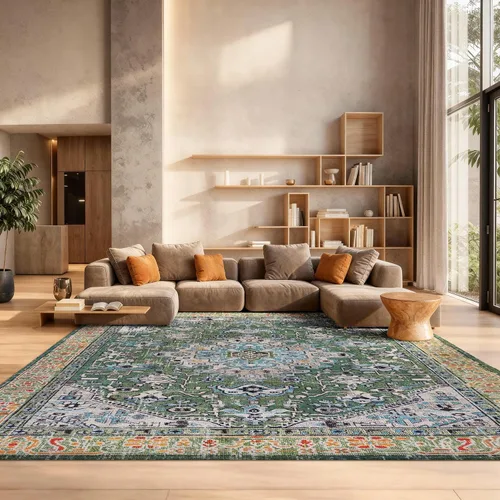 Vista 12 de SAFAVIEH Madison Collection - Alfombra decorativa de 2 pies 2 pulgadas x 4 pies, color verde y turquesa, diseño envejecido, no desprende pelusa